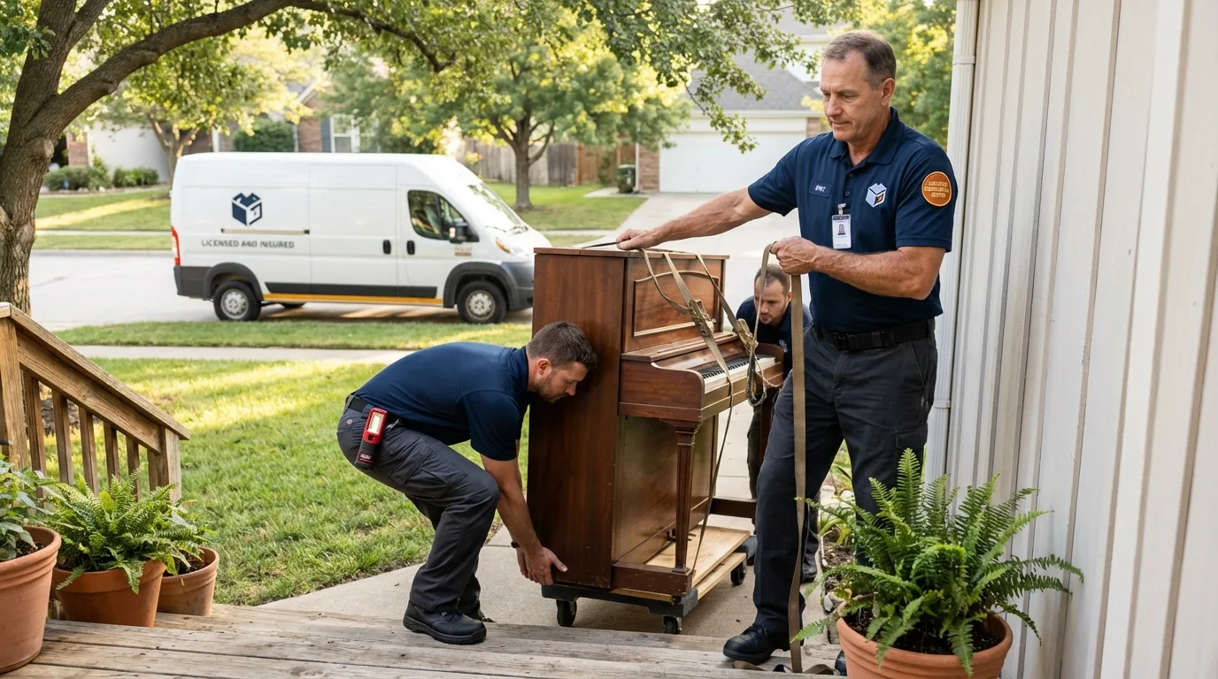 Licensed piano movers securing grand piano in Lexington, TN
