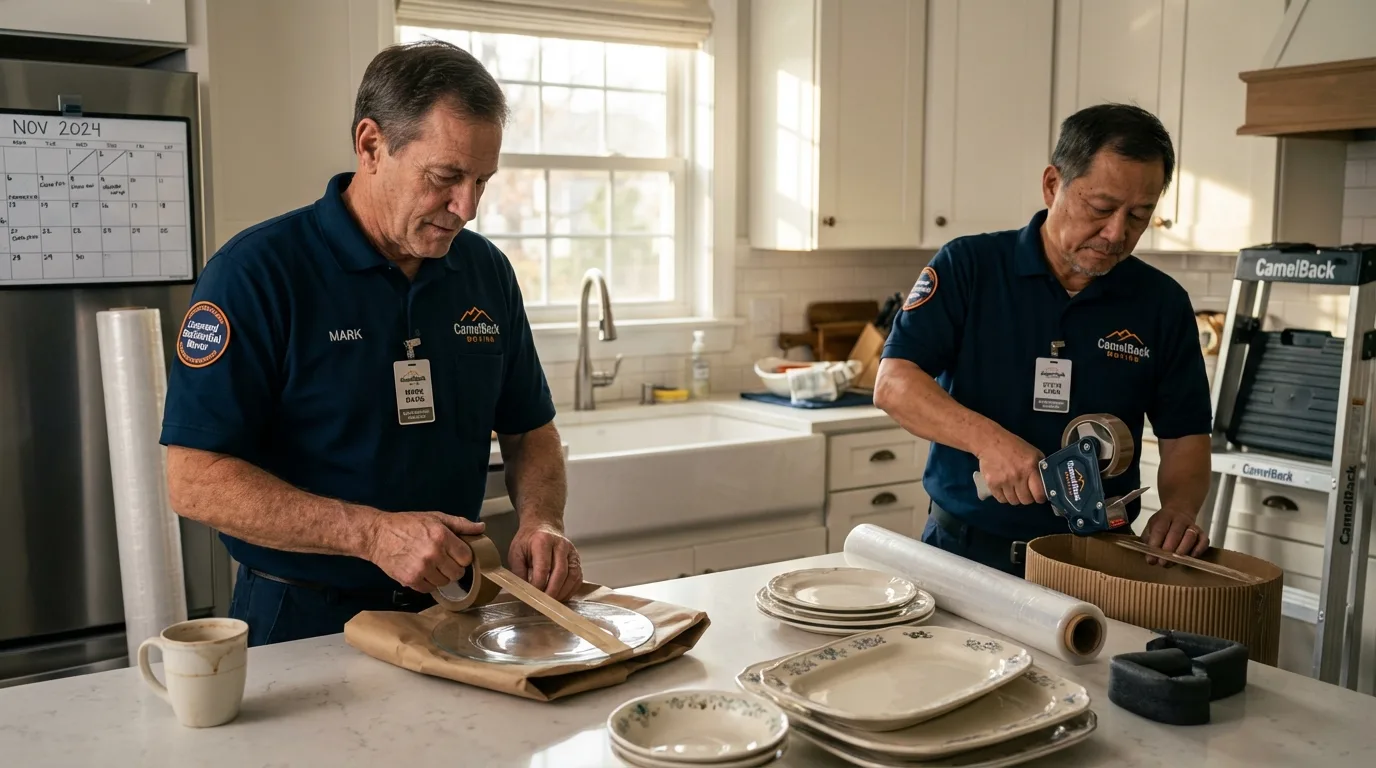Professional crew packing kitchen dishware in Lexington, TN
